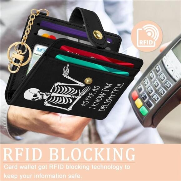 Skull Skeleton Rfid Women Wallet, Small Slim Thin Credit Card Wallet, PU - Picture 4 of 7